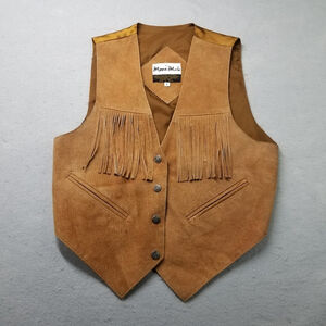 Mona Mode Leather Vest Womens Size S Brown Western Cowgirl Fringed VTG Boho